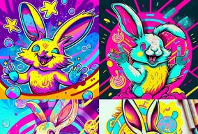 动漫涂鸦艺术风格快乐的兔子设计