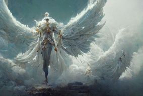 白色羽毛翅膀的天使女神