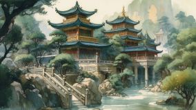 [V5] 中国传说中的玉金宫殿水彩画