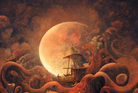 大航海时代暴风雨海洋上巨大章鱼形状的云朵