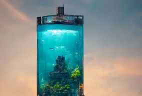 纽约市中心一个巨大的鱼缸的鸟瞰图
