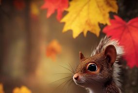 秋天树上可爱的小松鼠