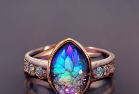 蛋白石彩虹钻石水晶戒指