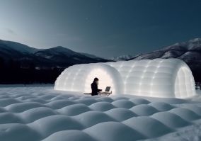 [V5] DJ在雪地中央的一小群人面前播放音乐