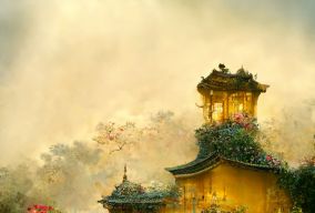 中国皇宫被金色的玫瑰园包围着