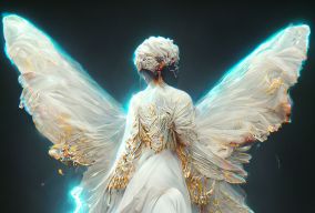 一个有美丽的白色翅膀女天使